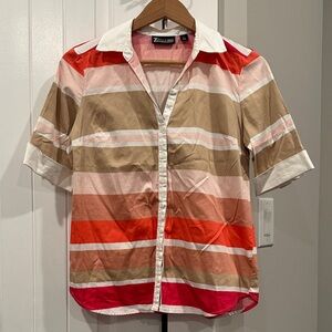 New York & Company Women's Multicolor Striped Button Down Shirt
